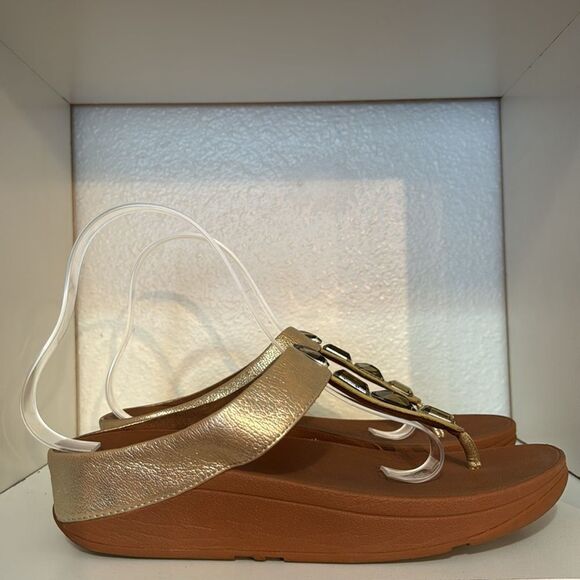 Fitflop Roka Womens Embellished Gold Thong Platform Summer Comfort Sandals - Picture 4 of 12